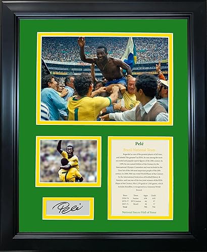 Miniatura 1 de Framed Pele Hall of Fame Facsimile Laser Engraved Signature Auto Brazil National Team Soccer Futbol 11"x14" Photo Sig Collage