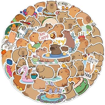 Pack of 50 Capybara Stickers Capybara Pattern Stickers Children Cute Animals Stickers Waterproof Animal Stickers for Laptop Thermos Cup Bicycle Stationery Mobile Phone Cases Skateboard