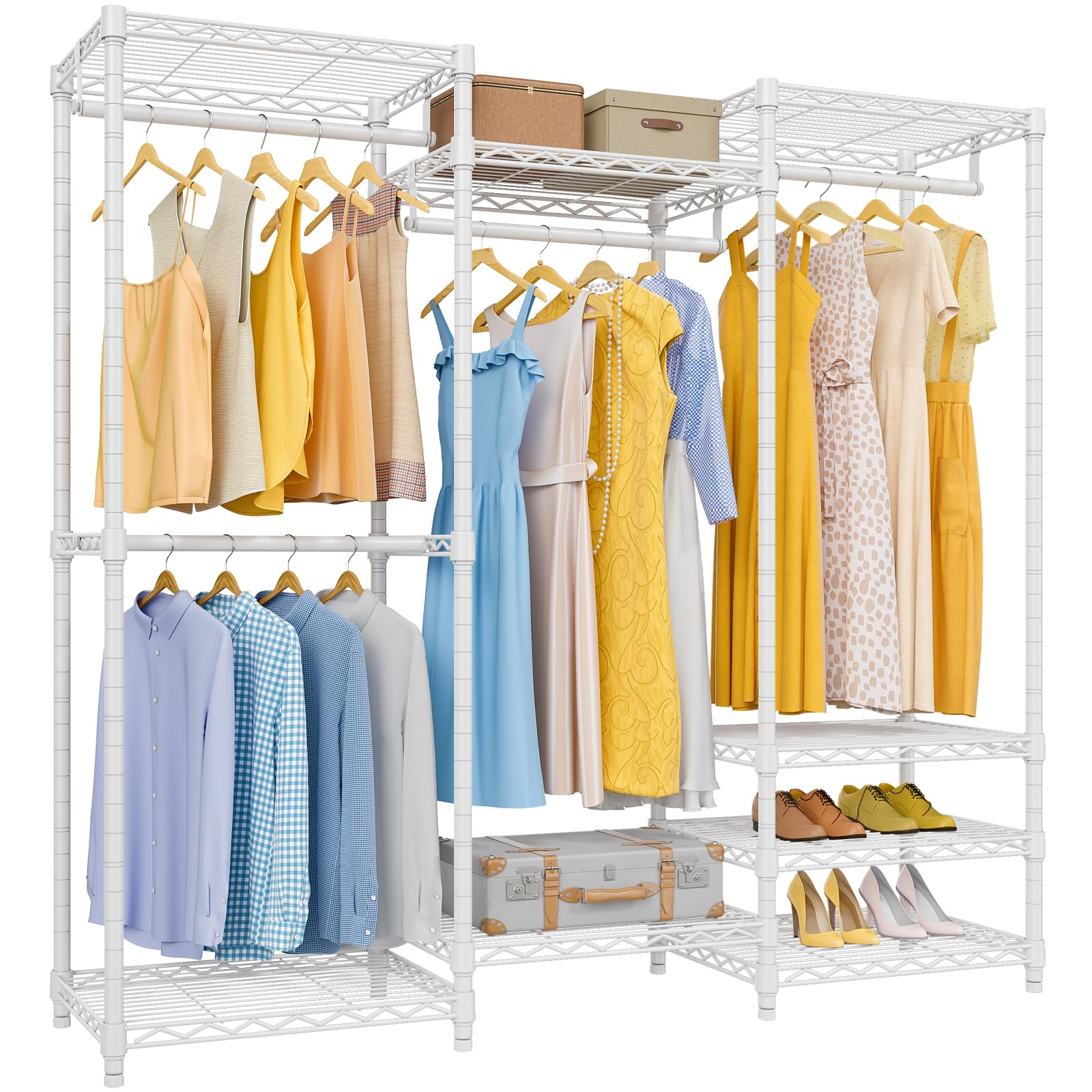 VIPEK V5 Medium Portable Closet Wardrobe Heavy Duty Clothes Rack, Freestanding Closet Metal Clothing Rack with 4 Hang Rods & 8 Shelves, Adjustable Custom Closet Rack, 56.7" Lx15.7 Wx76.4 H, White
