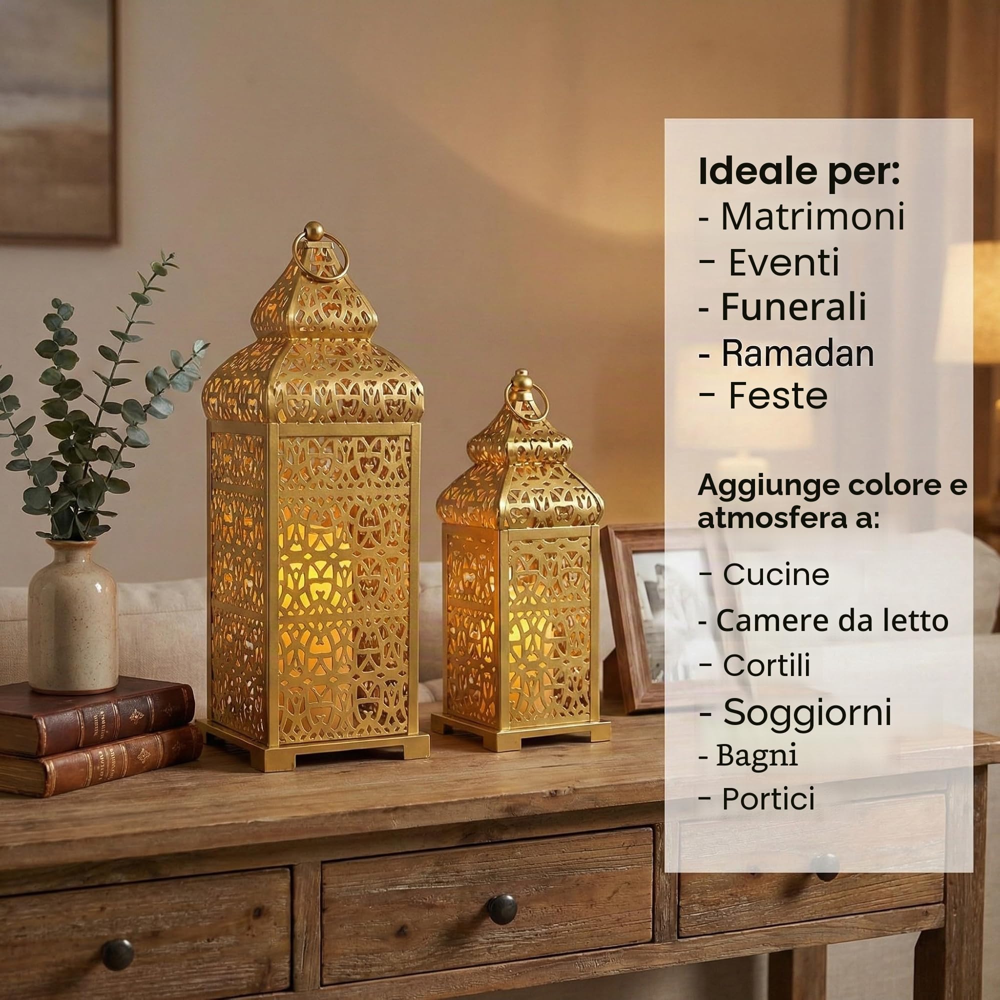 Vela Lanterns Tempio Marocchino Candele Lanterne, Oro, Set di 2