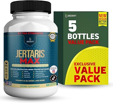 Jertaris Max Extra Strength Prostate Support, Natural Herbal Supplement with Saw Palmetto, Pygeum, Plant Sterols, 60 Capsules (5)