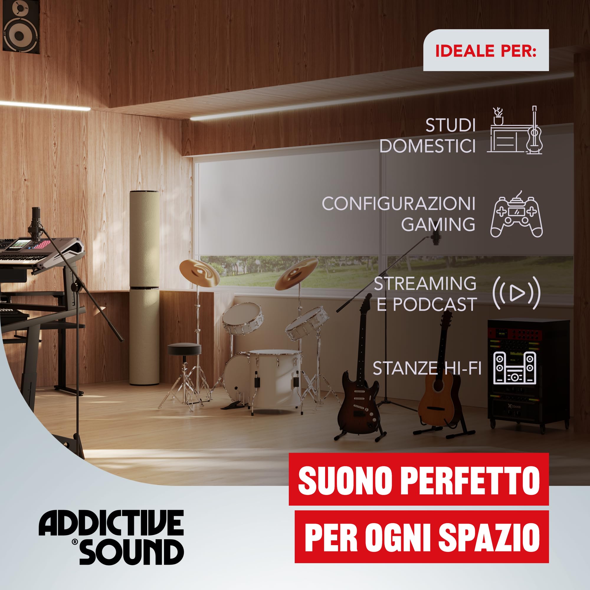 Addictive Sound Bass Trap Cilindrico Premium - Qualità Studio - Lana Acustica Specializzata 80-210 Hz - Prodotto nell'UE - Impilabile Autoportante - Garanzia 36 Mesi - 100cm, Nero