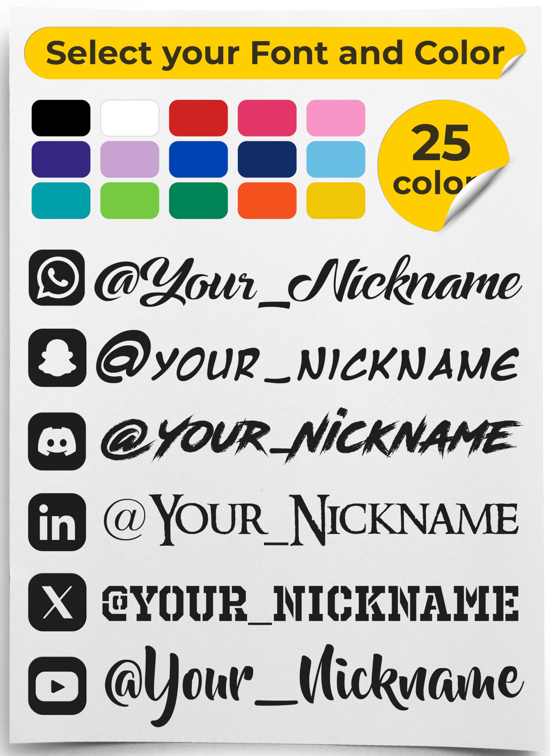 Personalized Custom Social Media Decal - Stickers Customized Name Username Logo - Custom Vinyl Sticker Car Window - Lettering JDM Automotive Windshield Graphic Name Letter Auto Vehicle Door Banner