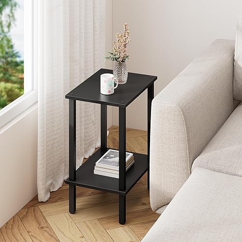 Miniatura 8 de TUTOTAK TB01BK035 - Mesa auxiliar, mesita de noche con estante de almacenamiento de 2 niveles, para espacios pequeños, 2 unidades Negro,Marrón,Gris