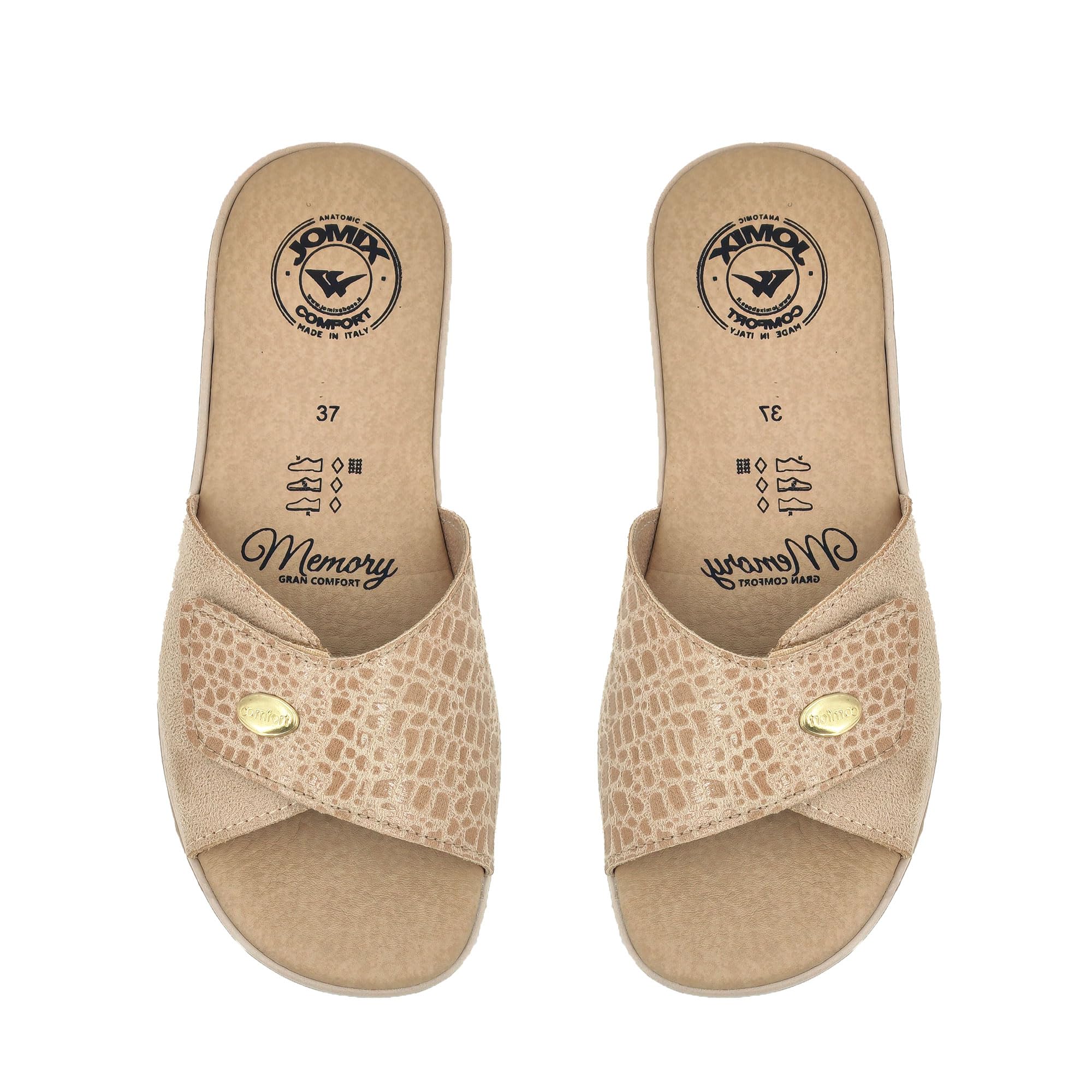 JOMIX Zapatillas Casa Mujer Chanclas Mujer Verano con Hebilla Pantuflas Anatómicas Ortopédicas Chanclas Cómodas con Puntera Abierta Banda Ajustable, Fabricadas en Italia