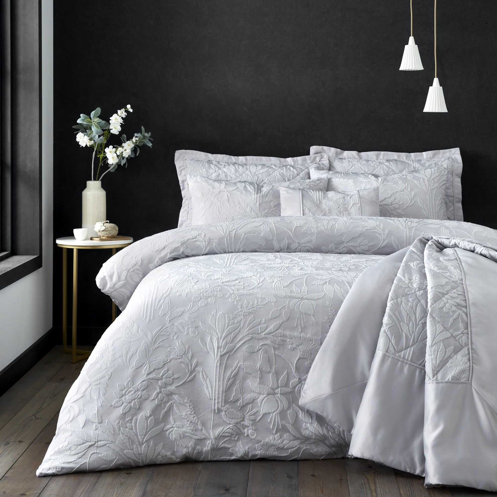Portfolio Home Silver Haworth Jacquard Floral Super King Soft Easy Care Bed Linen Bedding Duvet Cover Quilt Set With Pillow Cases