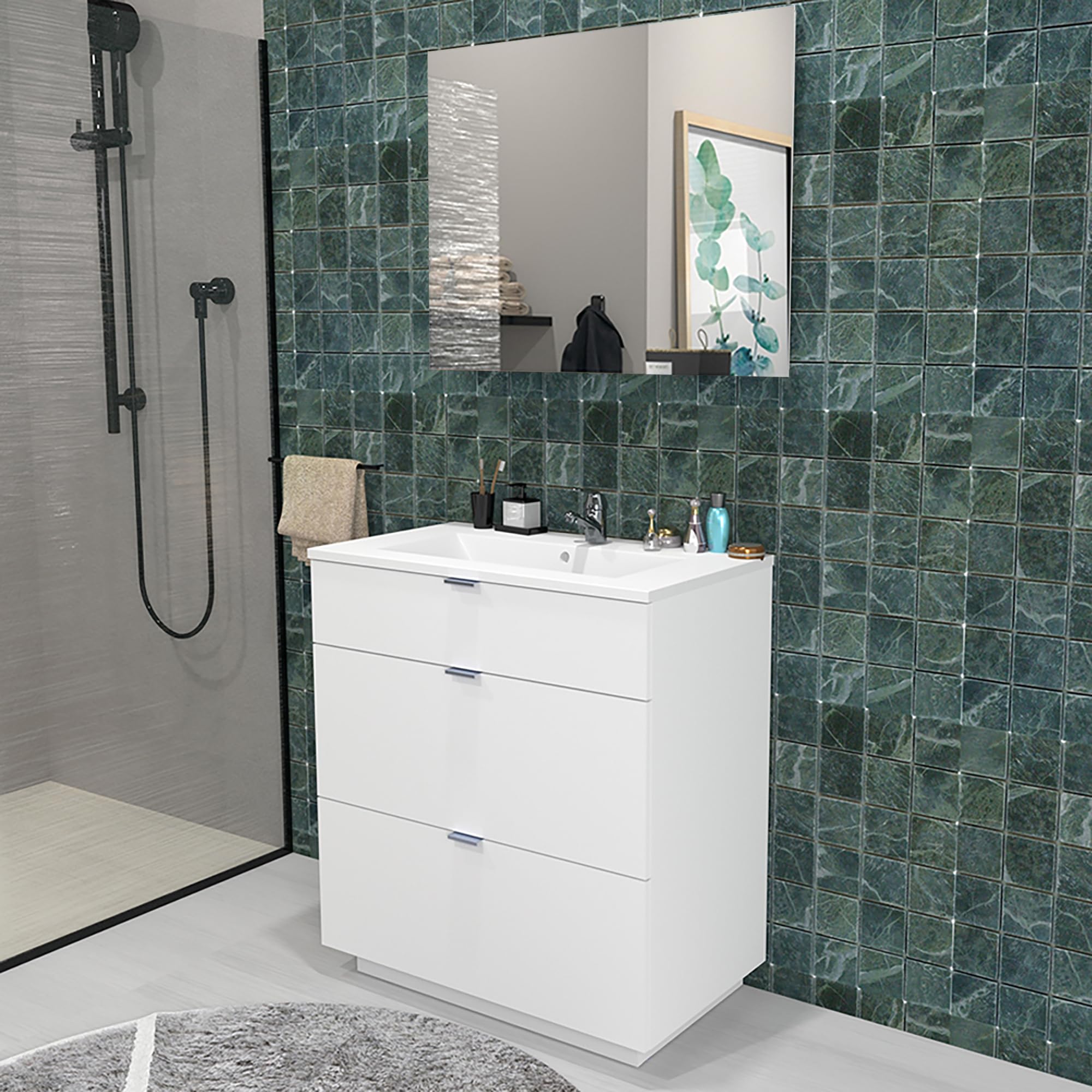 Meuble sous-vasque MARBELLA 80 cm + 3 tiroirs / Blanc