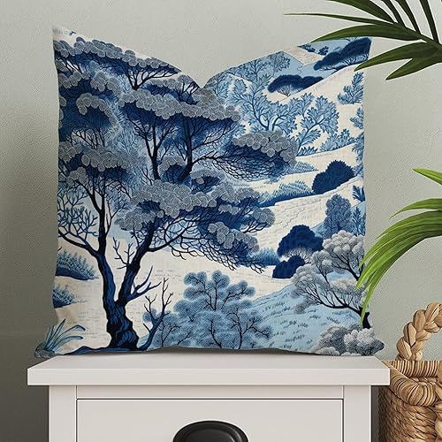 Daintree Tree - Fundas de almohada estilo chinoiserie, color blanco y azul, índigo, funda de cojín de 26 x 26 pulgadas, funda de almohada asiática