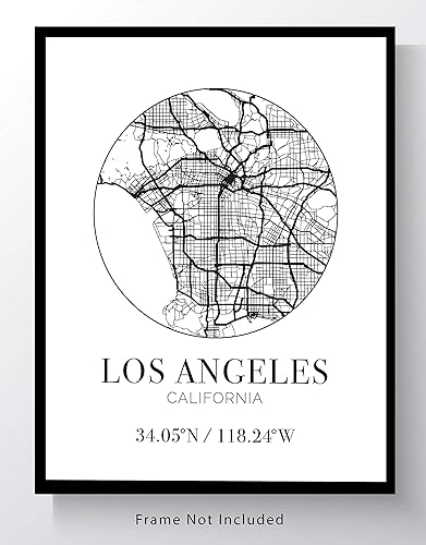Miniatura 2 de Los Angeles CA City Street Map Wall Art - 11x14 UNFRAMED Modern Abstract Black & White Aerial View Decor Print with Coordinates. Makes a great LA