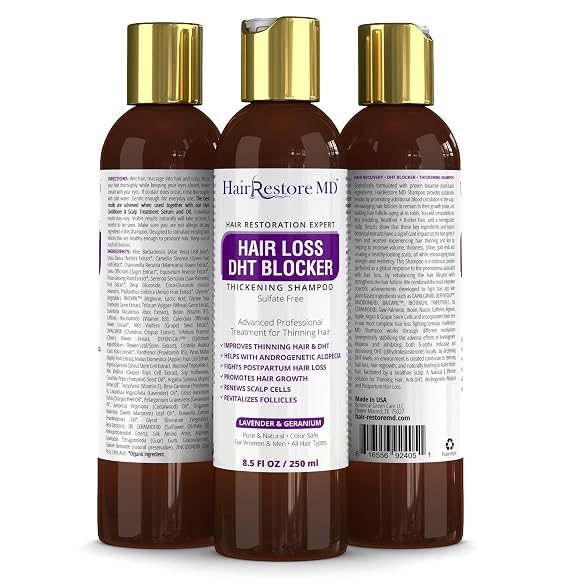 Hair LOSS DHT BLOCKER SHAMPOO Lavender & Geranium, Biotin Hair Growth Thickening Caffeine Shampoo, Hair Loss Thinning and Fine Hair, Regrowth Thickening Products for Men & Women, Sulfate Free