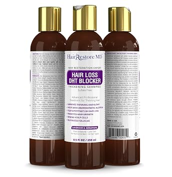 Hair LOSS DHT BLOCKER SHAMPOO Lavender & Geranium, Biotin Hair Growth Thickening Caffeine Shampoo, Hair Loss Thinning and Fine Hair, Regrowth Thickening Products for Men & Women, Sulfate Free