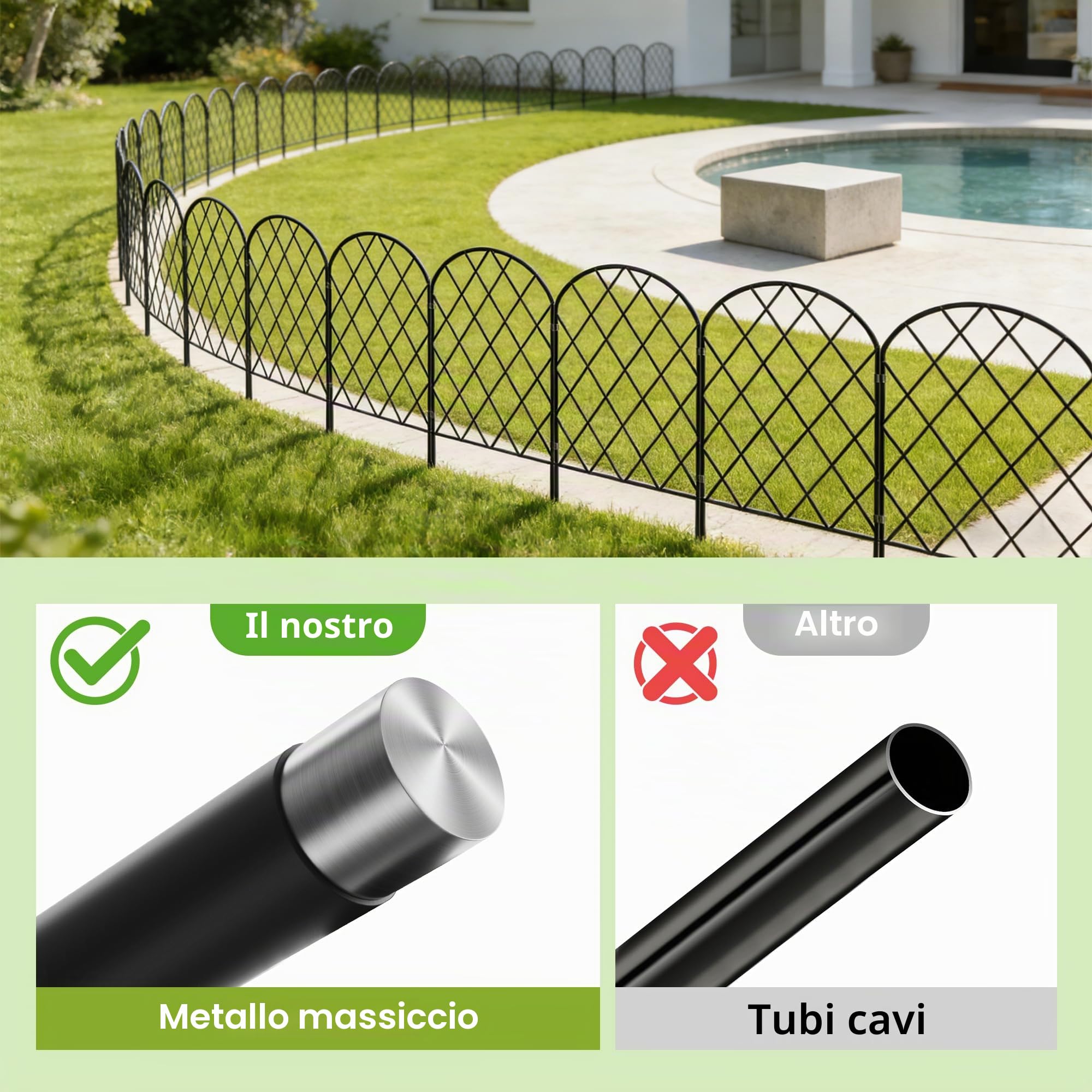 Thealyn Recinzione decorativa da giardino, 61 cm di altezza x 33 cm di larghezza (25 pannelli, lunghezza totale 8,2 m), recinzione in metallo senza scavo, recinzione per esterni, recinzione per cani