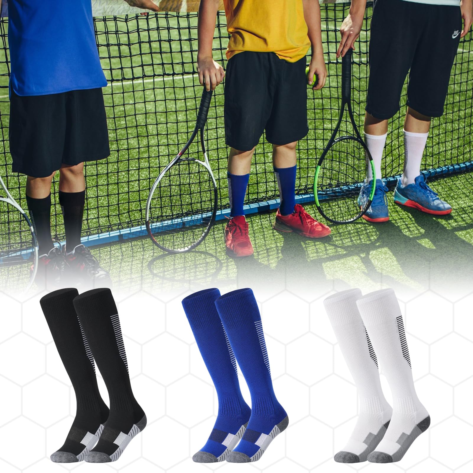 Utensilsto 4 paia di calzini da calcio per bambini 35-38, calzini sportivi lunghi da calcio, traspiranti, antiscivolo, per ragazzi e ragazze, calcio, corsa, basket, pallacanestro