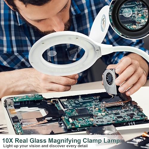 Miniatura 6 de Lupa iluminada con base grande, lupa 5X con luz y brillo regulable sin límites, lupa flexible de cuello de cisne para reparación de manualidades,