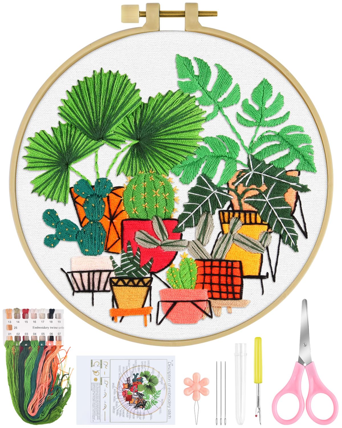 ERKOON Embroidery Kit for Beginners, Flower Cross Stitch Set for Include Embroidery Cloth Hoops Threads for Craft Lover Hand Stitch with Embroidery