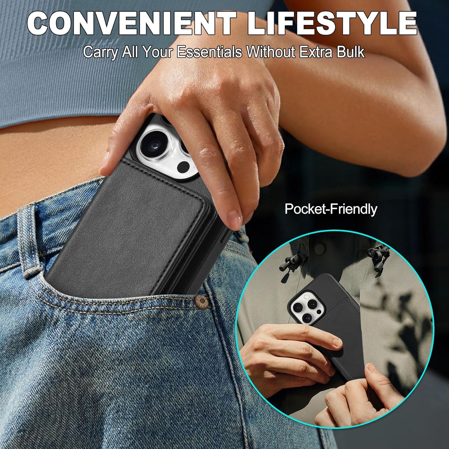 TUCCH PU Leather Case for iPhone 16 Pro, Undetachable Wallet Case with [6 Card Holders] [RFID Blocking] Magnetic Closure Anti-Slip Shockproof Protective Phone Cover for iPhone 16 Pro 6.3" 2024, Black