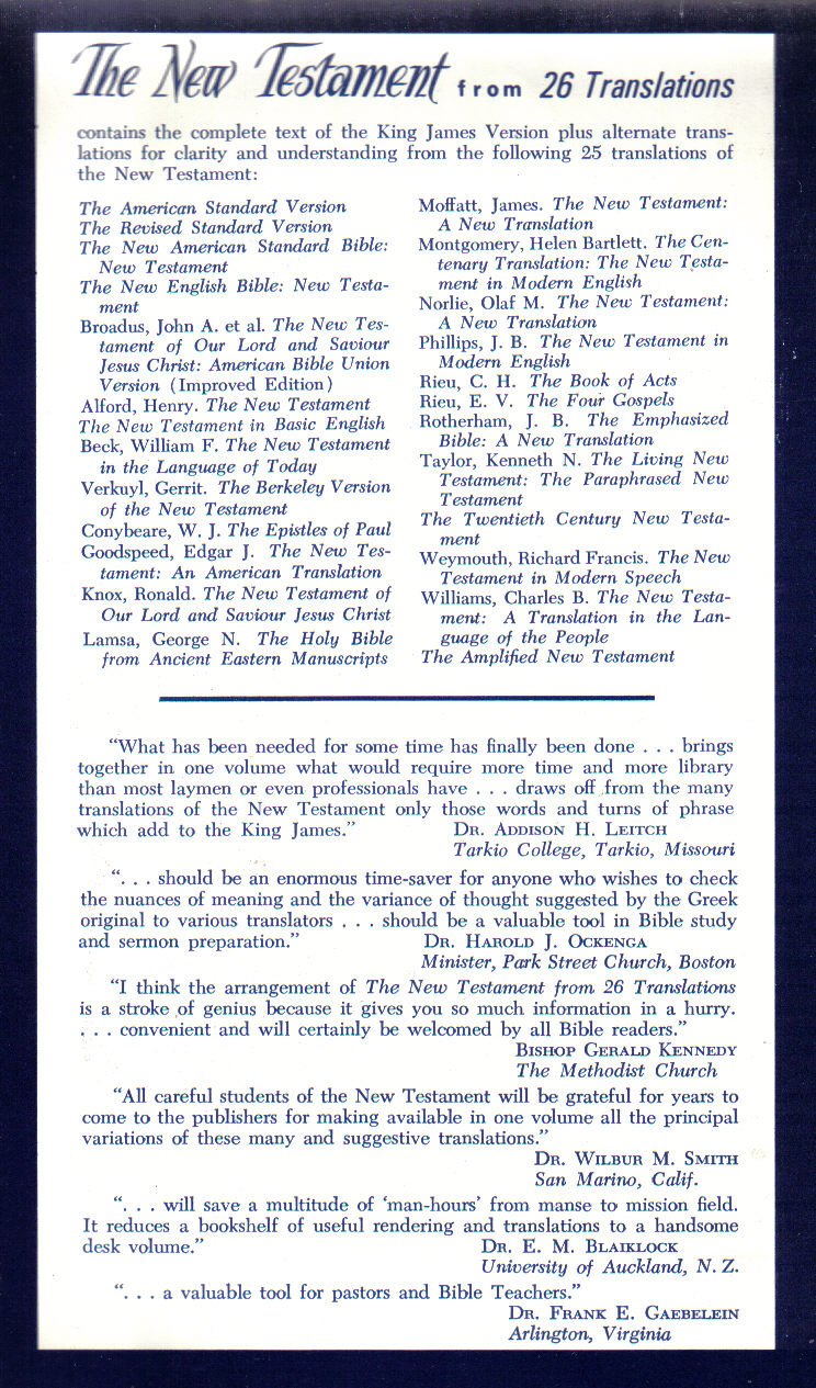 THE NEW TESTAMENT from 26 Translations [Hardcover] Vaughan, Curtis (editor) - PT01