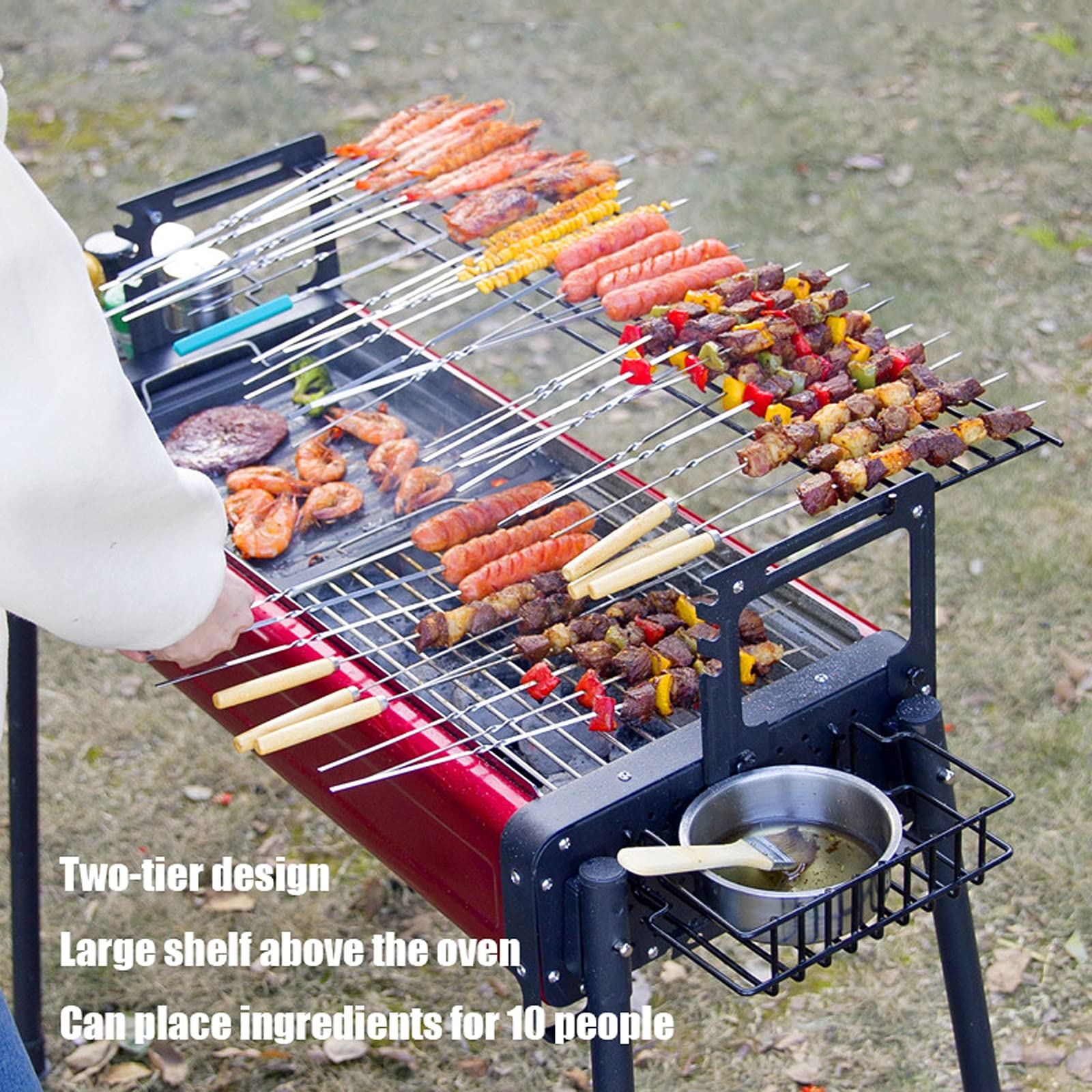FAXIOAWA Griglia a Carbone, Mini Grill Griglia da Campeggio Pieghevole con Pala a Forchetta, Set di Attrezzi per Barbecue Portatile, Griglia per Barbecue dal Design Compatto