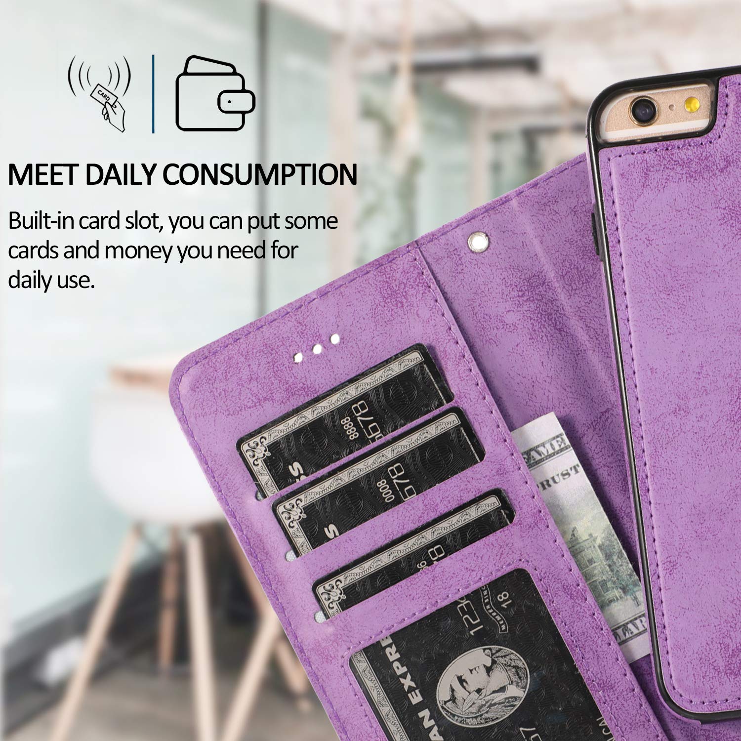 Custodia A Portafoglio Staccabile Con Magnete Per IPhone 6/6s – Pelle Sintetica Con Slot Per Carte E Cinturino Da Polso Incluso – Colore Marrone - 3
