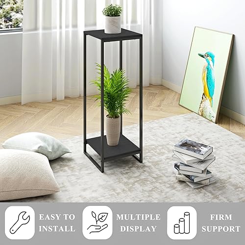 Miniatura 3 de Soporte para plantas de 34 pulgadas de alto para interiores, estante moderno de 2 niveles, organizador de macetas de esquina para sala de estar,