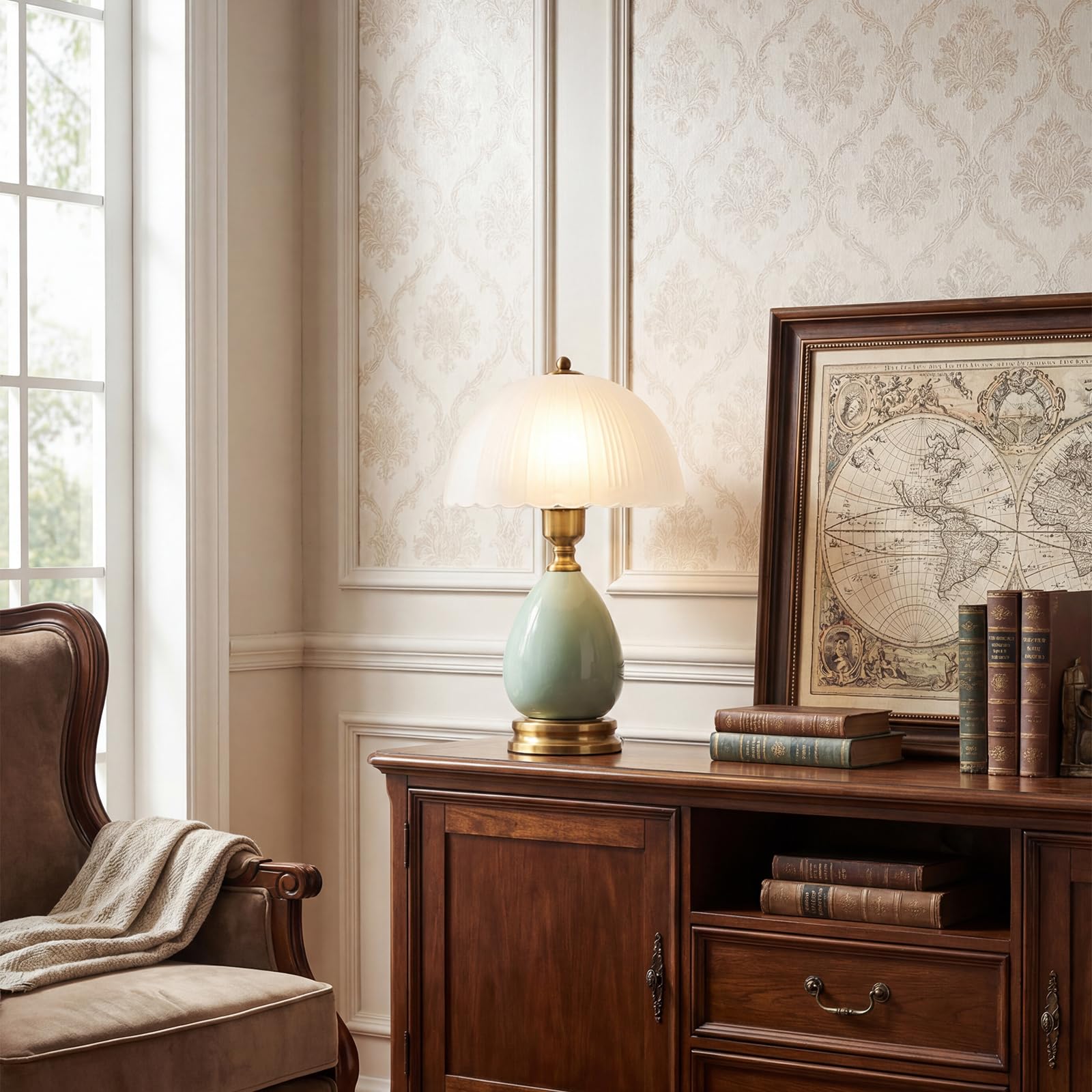 Vintage Lampe für Wohnzimmer, moderne Keramik Tischlampen für Schlafzimmer, Retro Nachttisch traditionelle Lampen, klassische Chinoiserie grüne Lampe für Heimdekor(02)