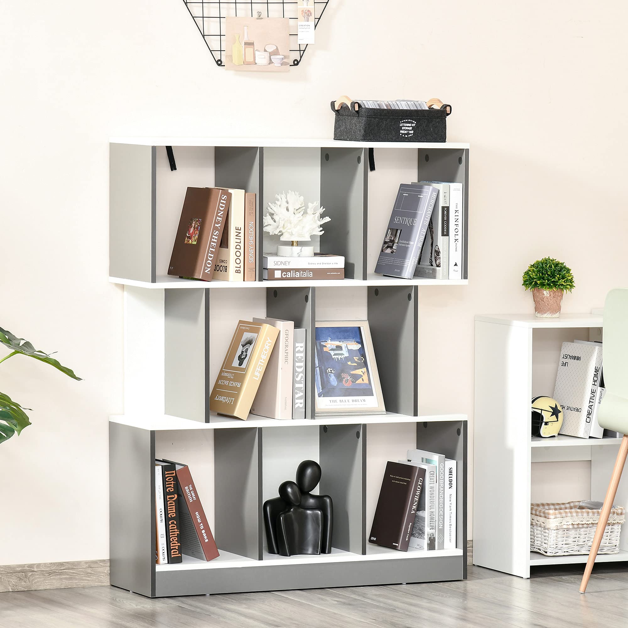 HOMCOM Mobile Libreria a 8 Ripiani 100x27x124 cm Grigio Scuro | per Soggiorno e Camera da Letto, Libreria Scaffale Moderna, in Truciolato