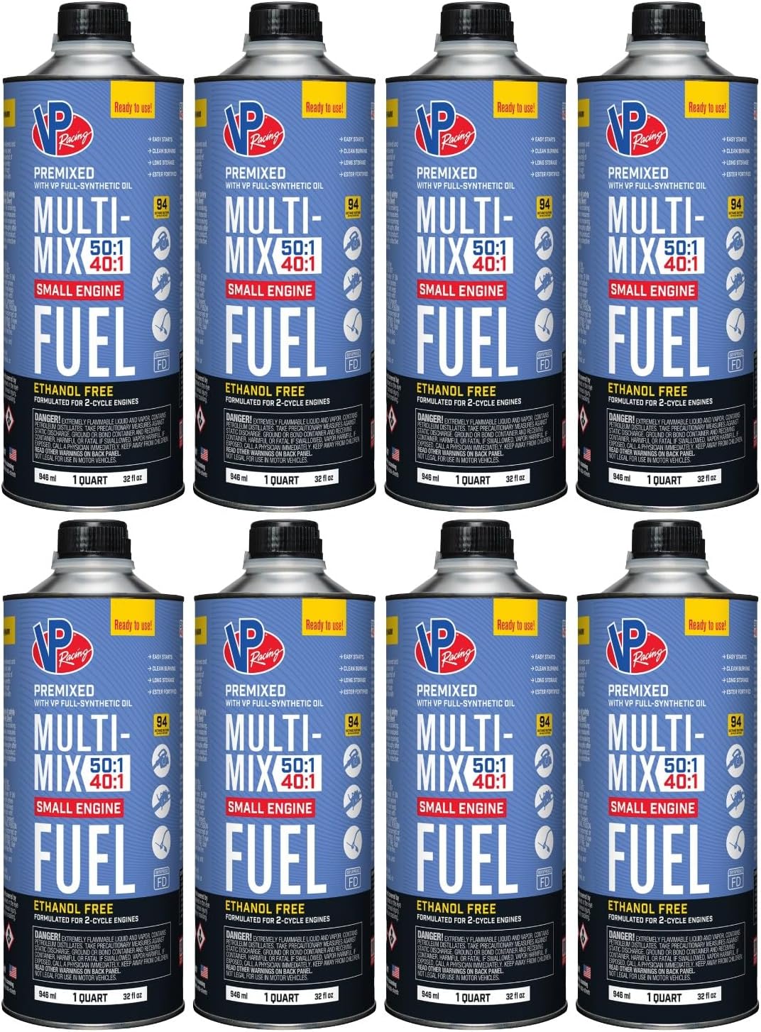 VP Racing Small Engine Fuel - Ready to Use 40:1/50:1 Premixed 2-Cycle SEF - Quart (8 Pack)