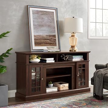 58" Farmhouse Entertainment Center Espresso Wood TV Stand for 60 Inch TV | Rustic Tall TV Console for Living Room with Storage Cabinet and Adjustable Shelves