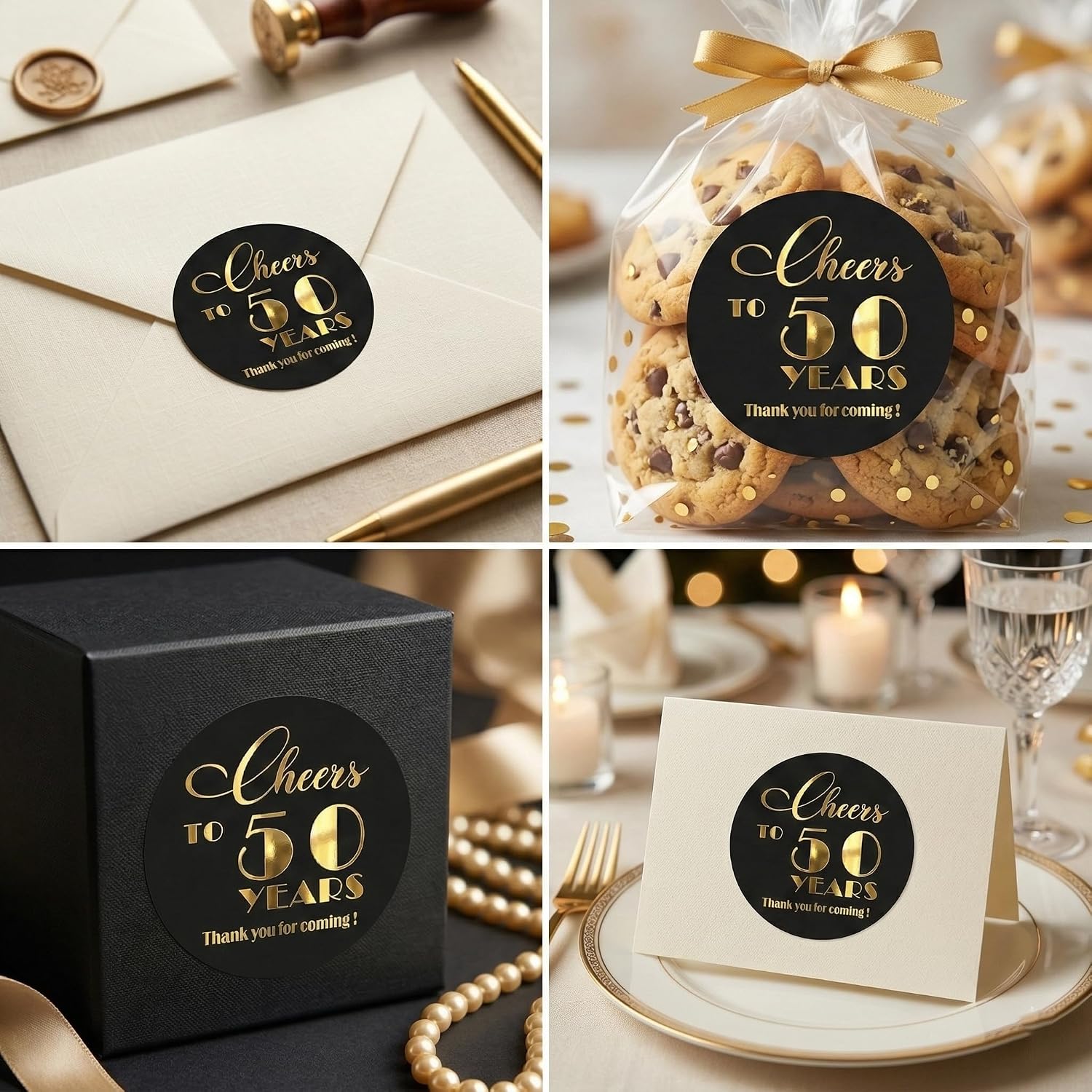 50th Anniversary Favor Bag Stickers: Cheers to 50 Years Gold Foil Labels