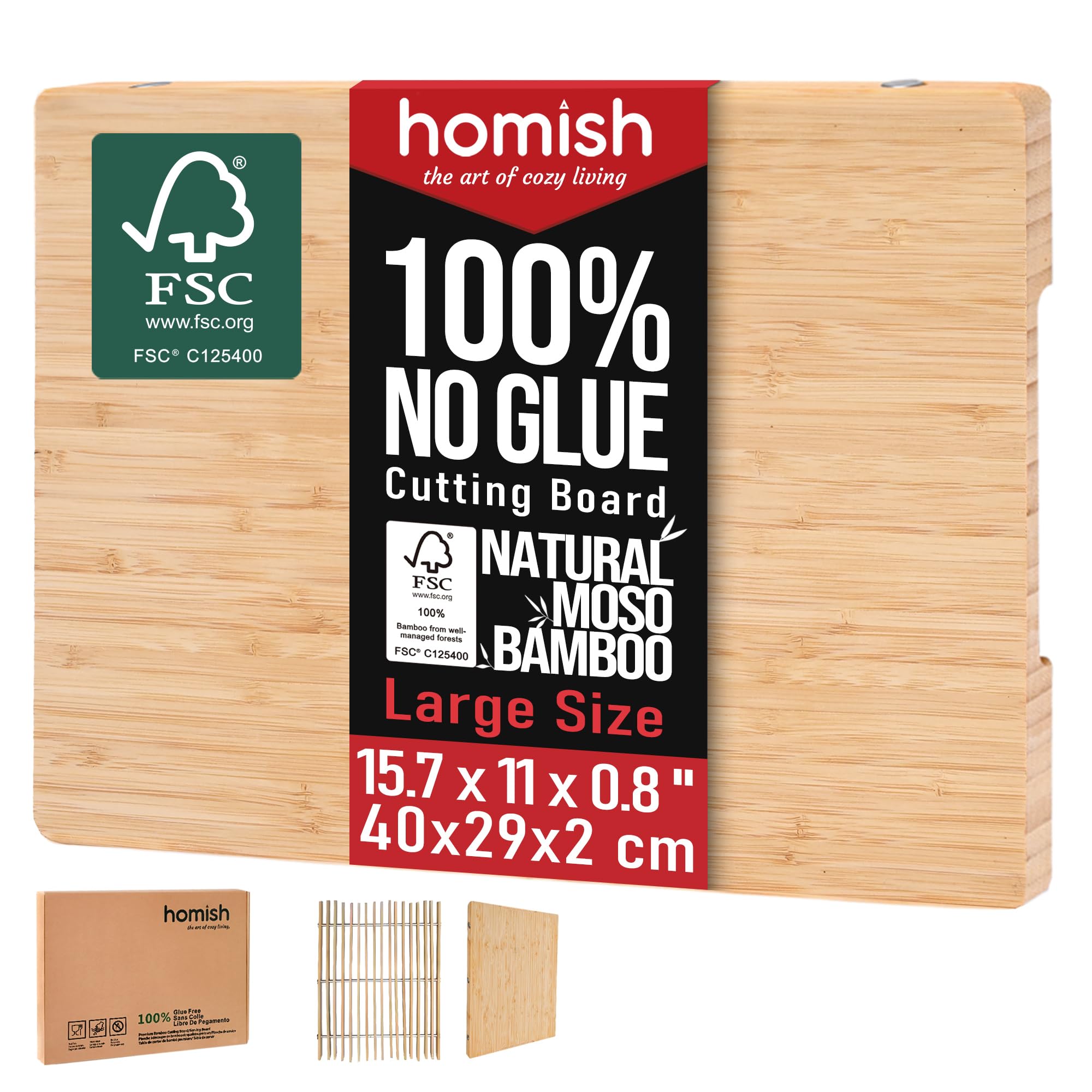 Large Bamboo Chopping Board with Handle – Truly Non Toxic Glue Free 2cm Thick Wood Cutting Serving, Pre-Oiled, Knife-Friendly, Kitchen Essential Gift 40x29cm – Dishwasher Safe [New 2026 Upgrade]