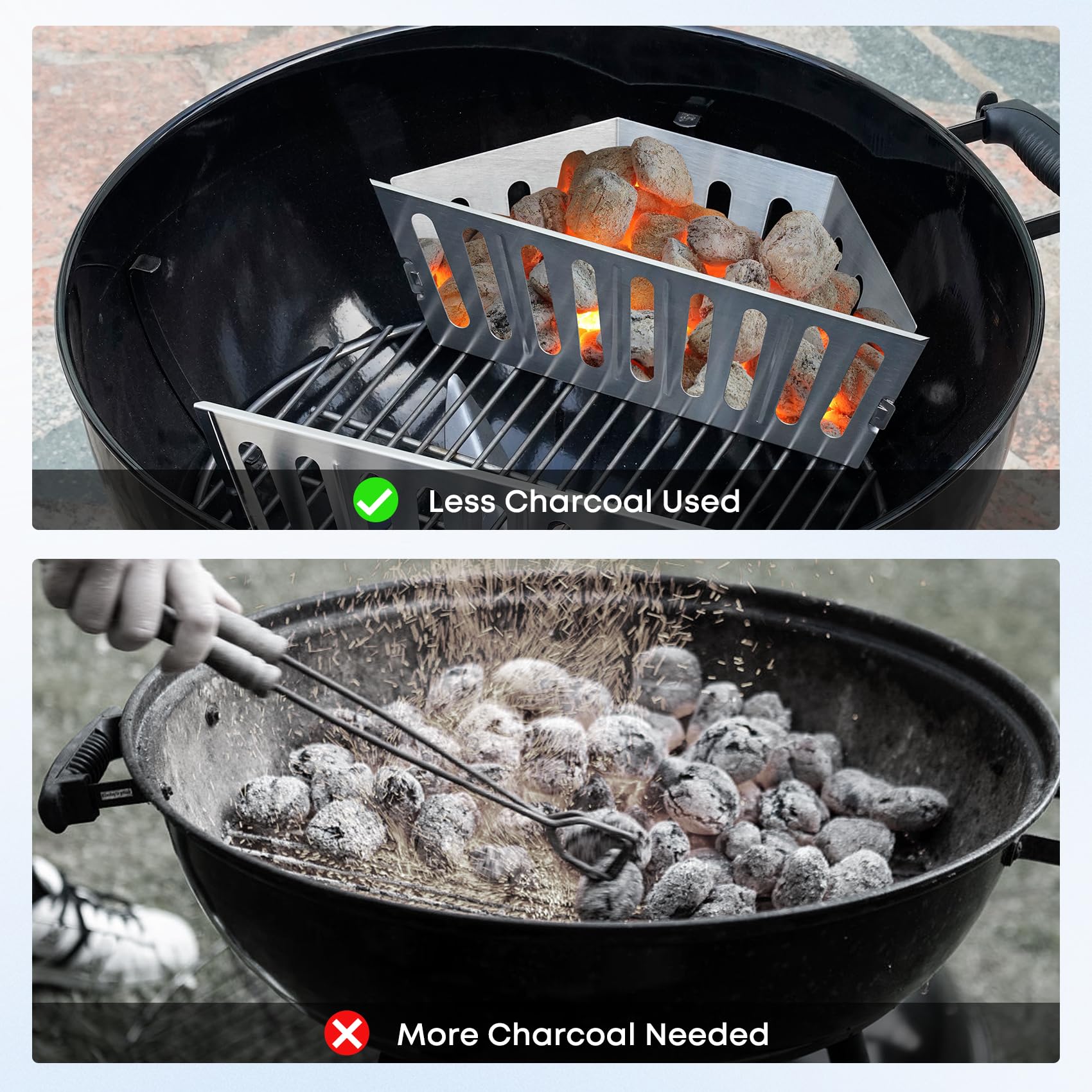 onlyfire Kosz na węgiel drzewny ze stali nierdzewnej, większa pojemność, uchwyty na brykiet węglowy do Weber 56 cm / 66 cm, akcesoria do grilla, 2 szt