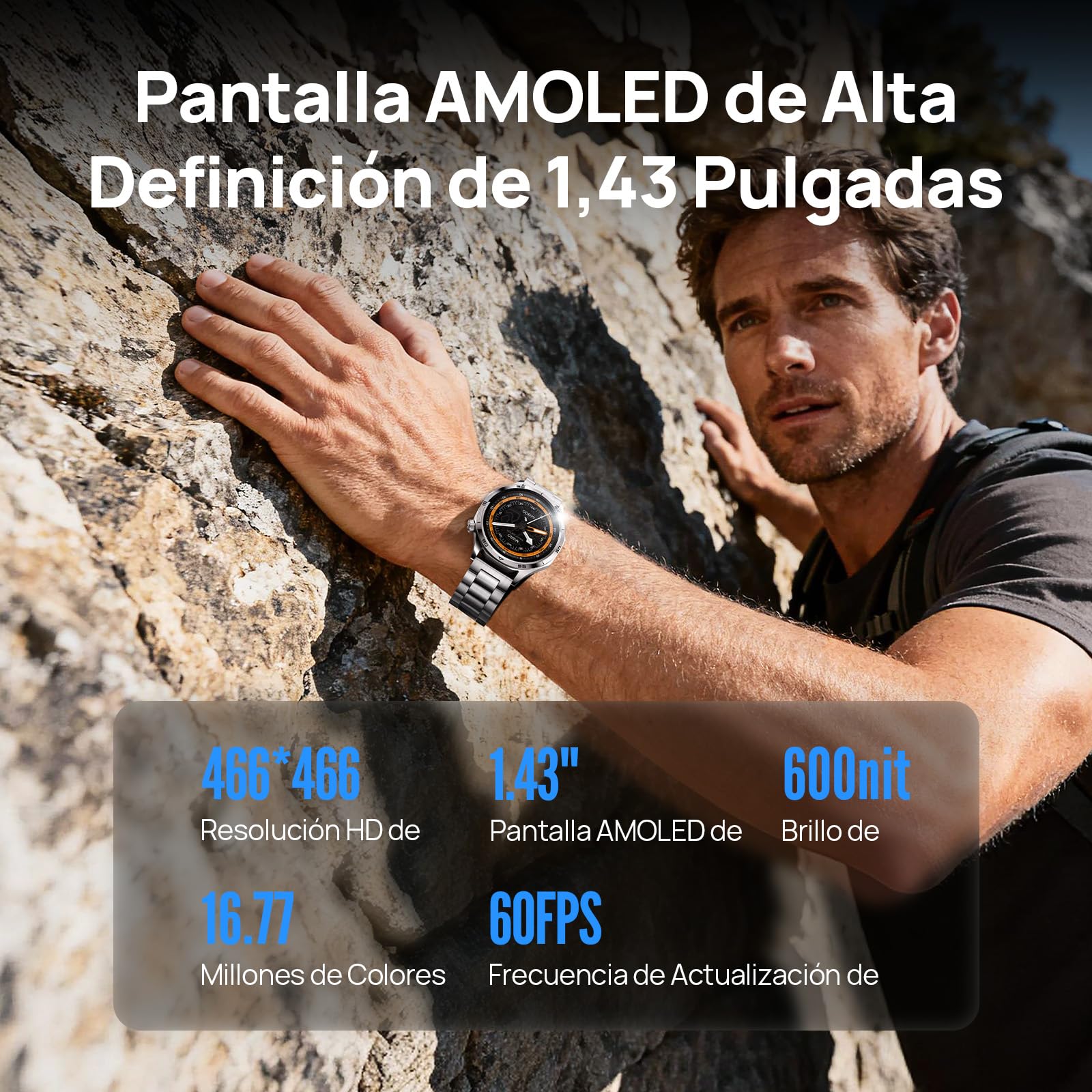 Mibro GT Reloj Inteligente para Correr con Cuerpo de Acero Inoxidable, Llamadas Bluetooth, Pantalla AMOLED de 1,43 Pulgadas, Resistente al Agua 5 ATM, Compatible con Android e iOS (Plateado)