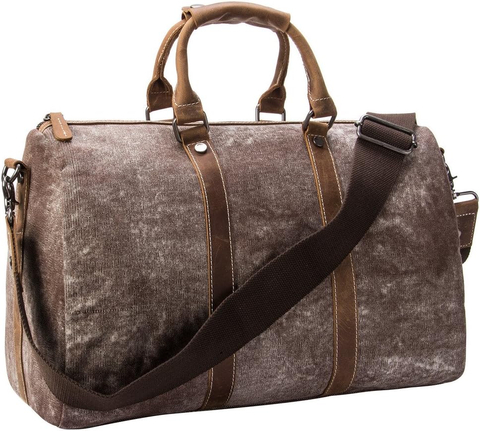 Tmount Unique Vintage Canvas Leather Duffel Bag Travel Tote Bag Overnight Bag, Lightweight Carry on Bags-Coffee