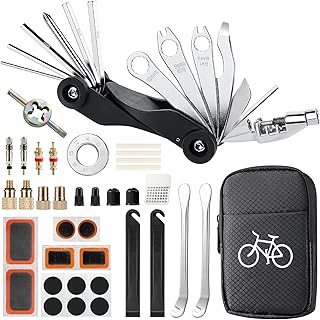 Fahrradflickzeug Set für unterwegs, 17 in 1 Fahrradwerkzeugset abziehbar, Fahrrad Reparaturset Multitool Satteltasche für Fahrrad Zubehör Ebike Kit Mountainbike Reparatursatz