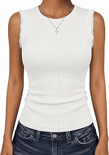 Ribbed Tank Tops for Women Cotton Ruffle Fitted Sleeveless Shirts
