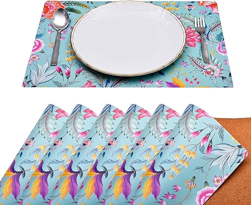 Decozen Juego de 6 manteles individuales de corcho, resistentes a los arañazos, a las manchas de calor, decoración de cocina antideslizante, mantel