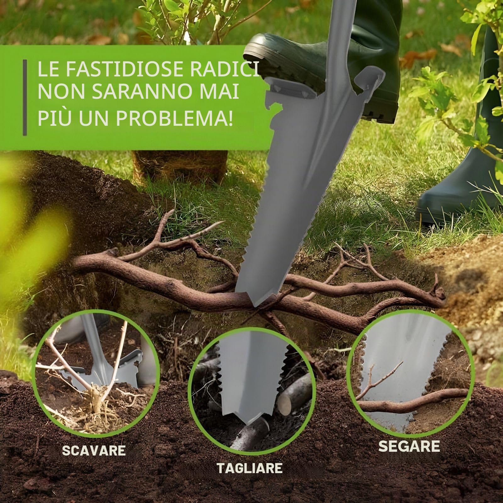 Sega a vanga e radici, taglia radici, lama a V per una facile crescita nel terreno, a risparmio energetico ed ergonomica