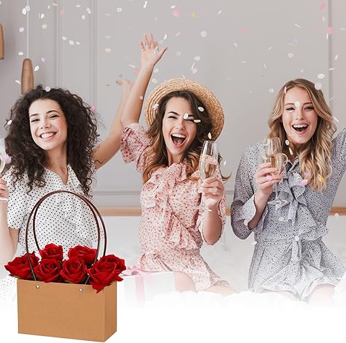 Miniatura 3 de PATIKIL Bolsas de regalo de flores de papel, 12 bolsas de regalo de flores de ramo de papel con asa, bolsa rectangular para floristería, boda,