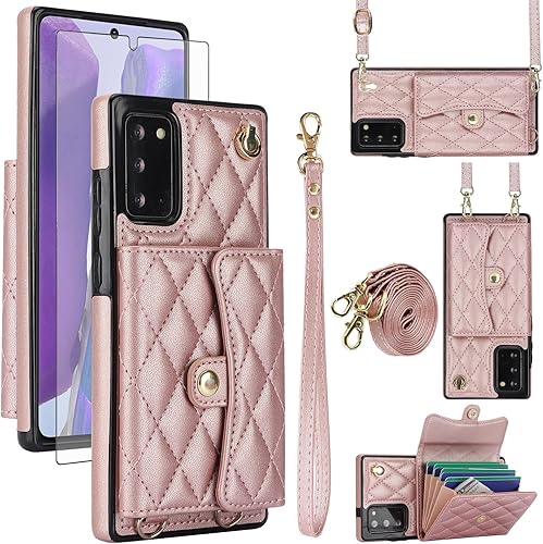 Asuwish Funda de teléfono para Samsung Galaxy Note 20 5G Funda tipo cartera con soporte para tarjetas RFID, ranura para muñeca, correa cruzada,