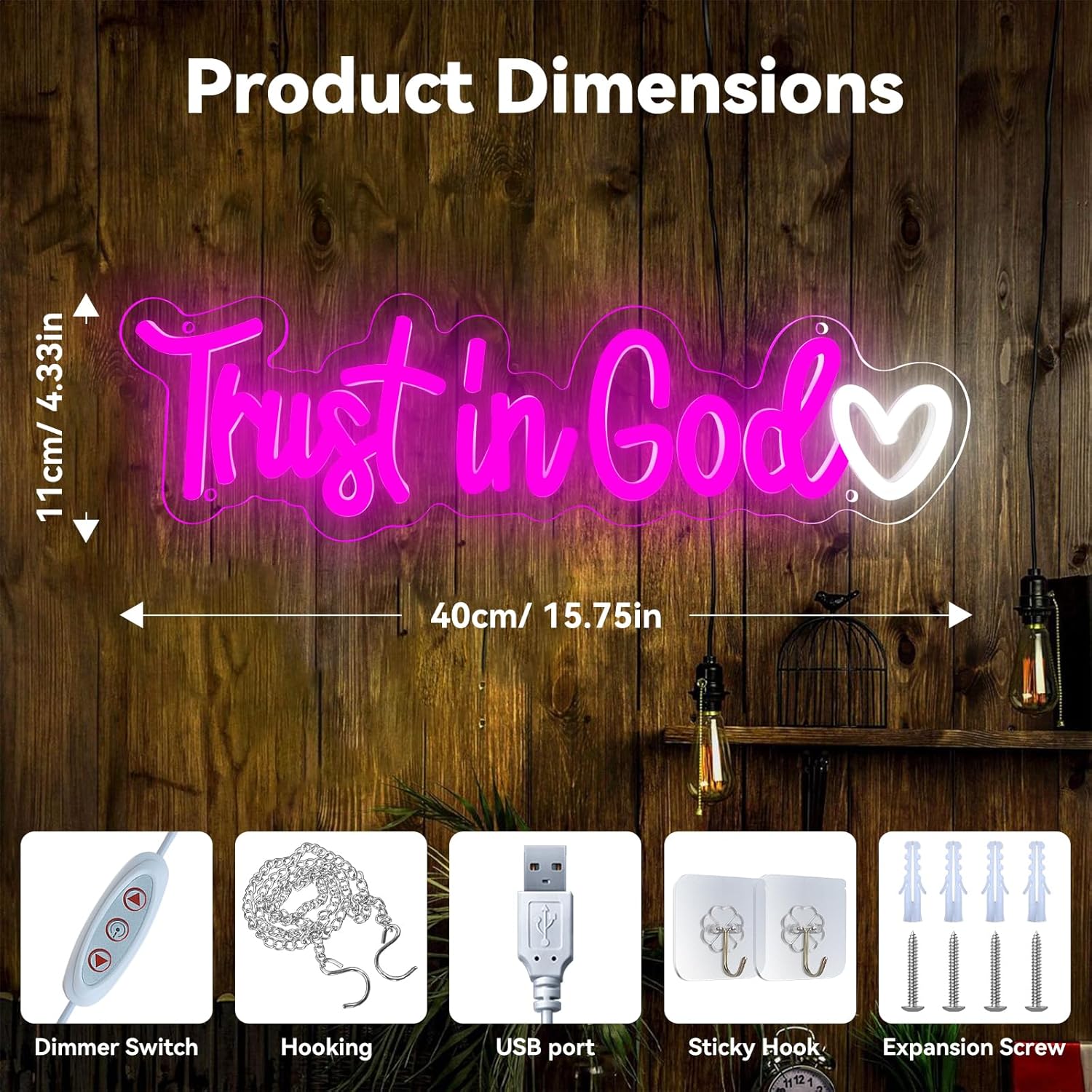 Trust In God Neon Sign,Christian Neon Light USB Powered Dimmable Led Sign Religious Neon Signs for Wall Decor, for Prayer Room Church Bedroom Living Room Jesus Christian Gifts