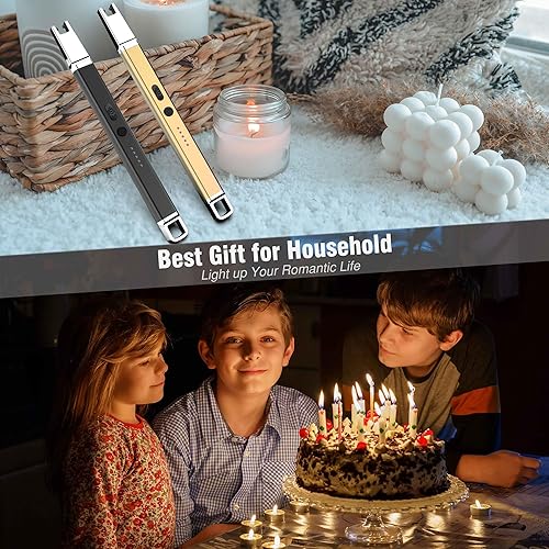 Miniatura 3 de Jaerdhs Encendedores de velas, encendedor eléctrico recargable con linterna LED sin llama, encendedor de regalo para mujeres. Oro