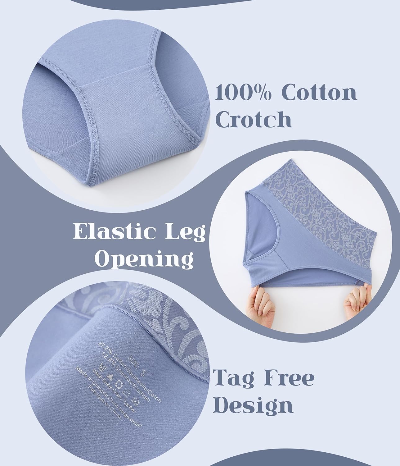 ANLIQI Womens Briefs Cotton Underwear High Waisted Tummy Control Hipster Panties Pack Full Coverage Soft Breathable Undies - Image 5