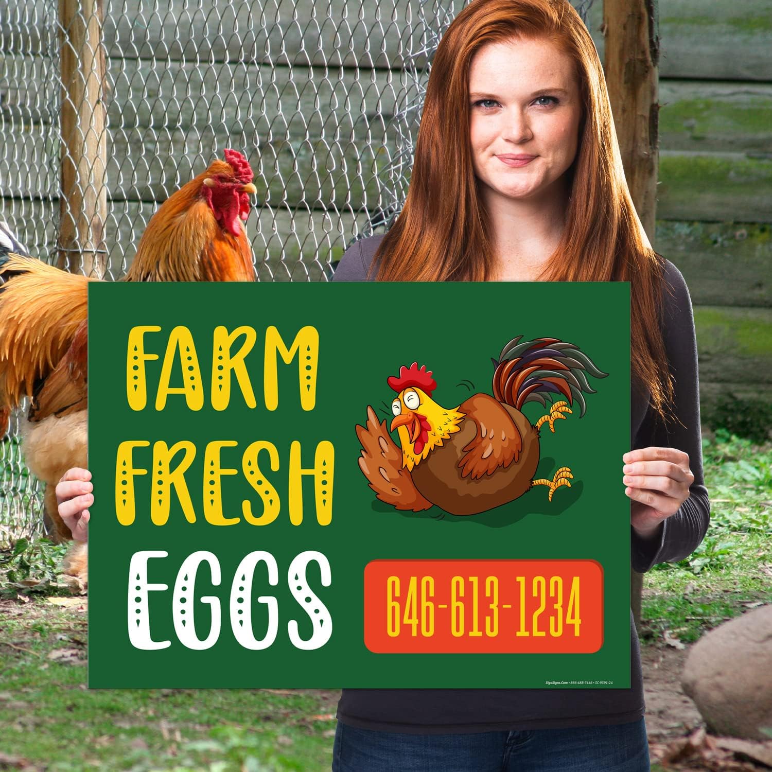 Custom Farm Fresh Eggs Sign, Personalize For Business Outdoor Yard Sign, Double Sided 18x24 Inches, Corrugated Plastic with Metal H Stake, Made in USA