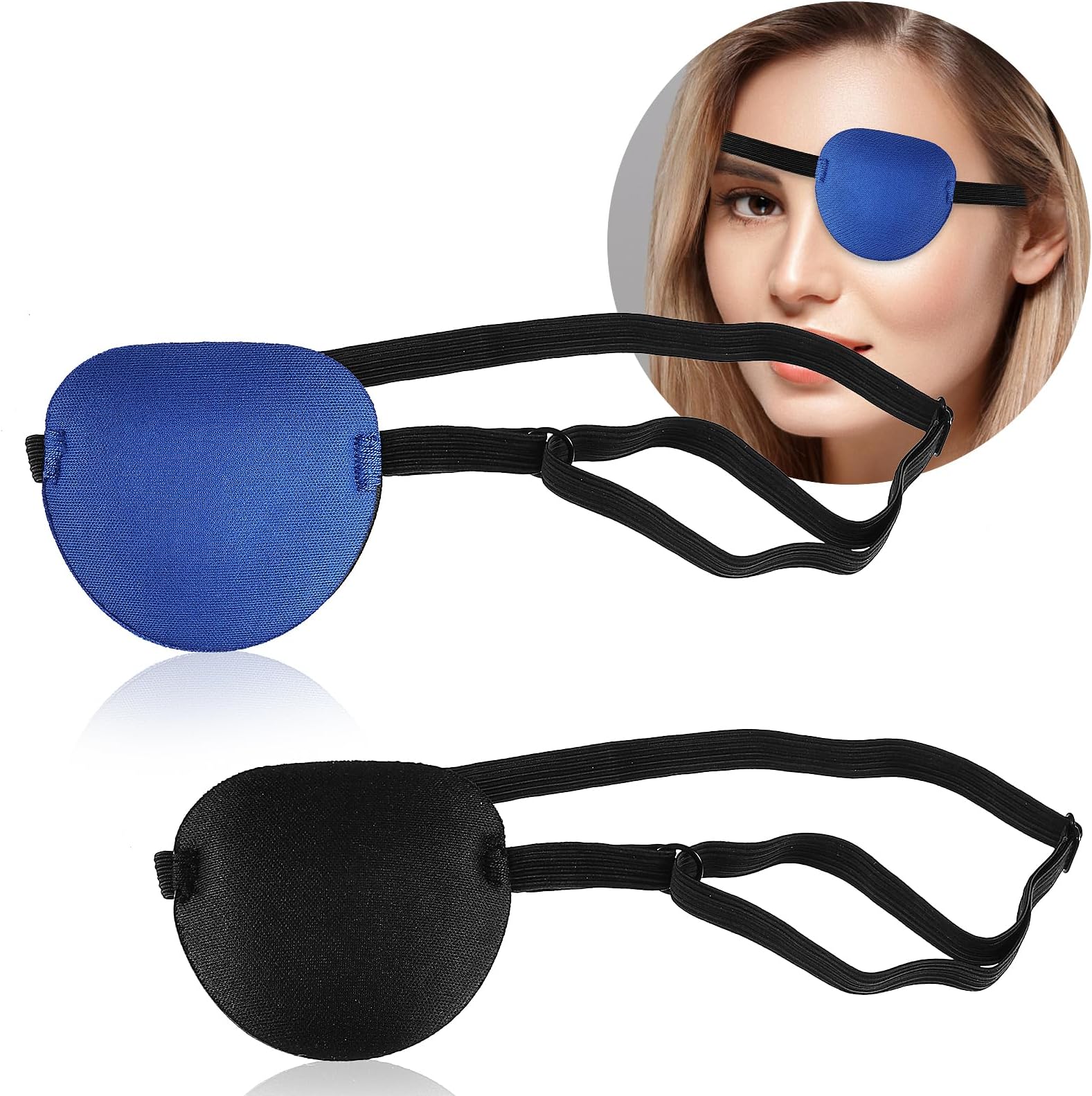 Ouligay 2PCS Medical Eye Patch Pirate Eye Patches for Adults Medical Patches for Right or Left Eyes Adjustable Eyepatch for Lazy Amblyopia Strabismus Pirate Costume Accessories