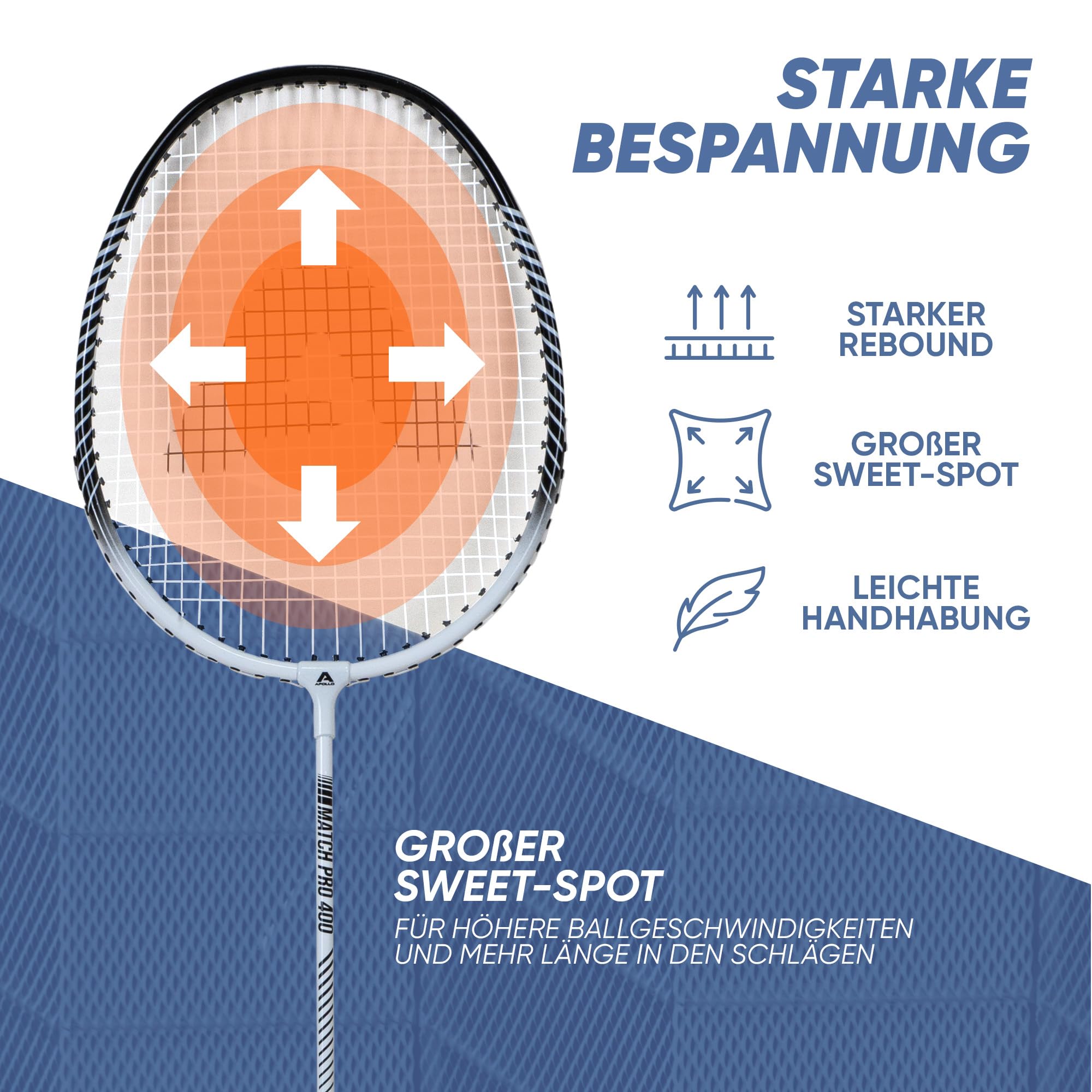 Apollo Badminton Set Match Pro 400 - Badmintonschläger für Kinder und Erwachsene, besonders leichte Badminton Schläger mit Alu Rahmen, Federballschläger Set für Training, Sport und Spaß, mit Tasche