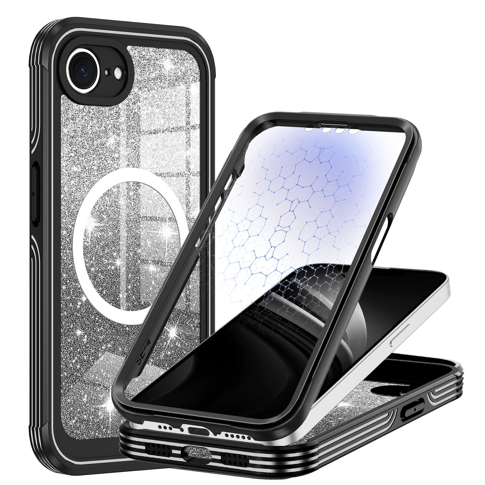 Hekodonk for iPhone 16e Case 2025, Compatible with Magsafe [Built-in Tempered Glass Screen Protector & Camera Lens Protection] Full Body Shockproof