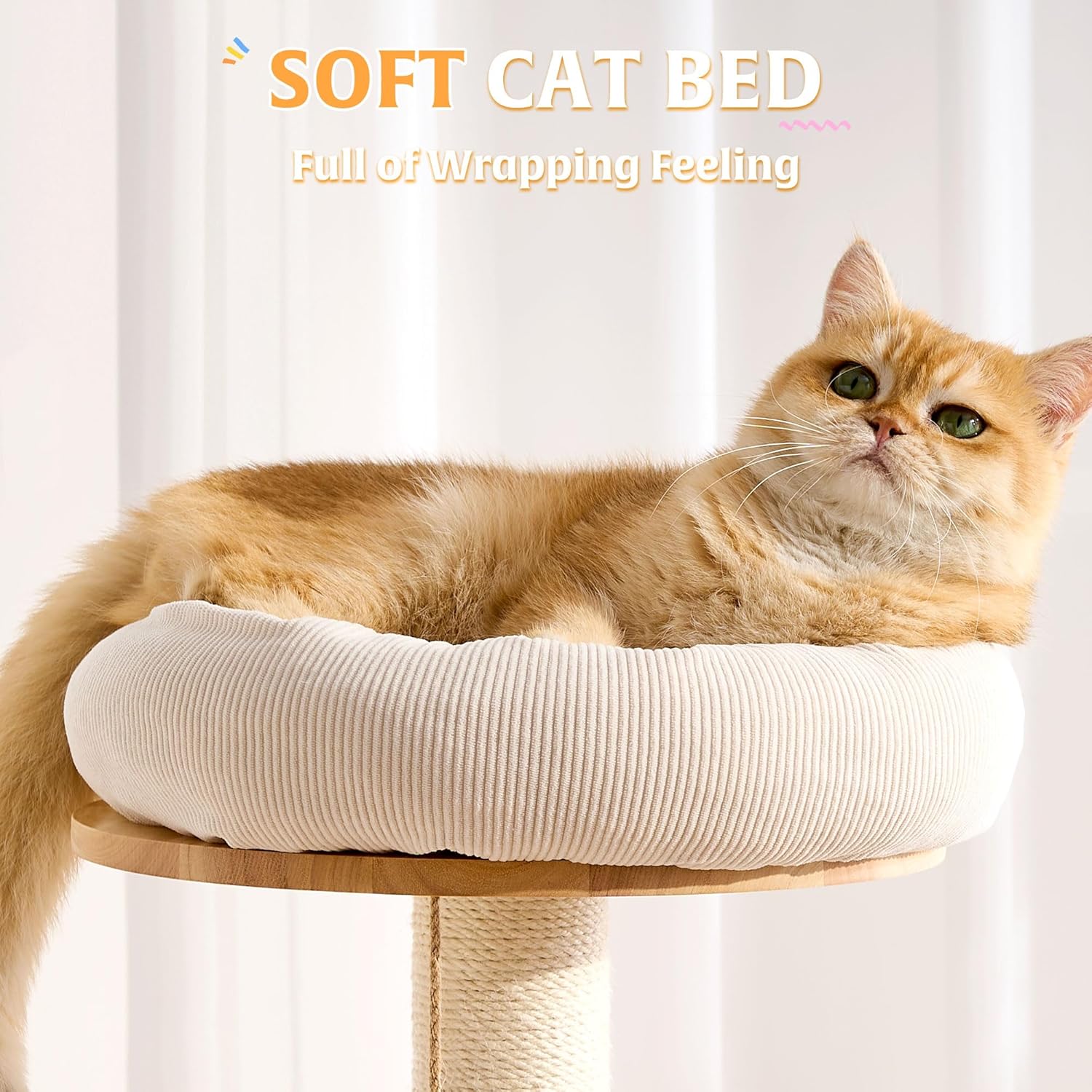 HITTITE Solid Wood Cat Tree Tower with Scratching Post, 61 Inches Tall Cat Towers with Capsule and Condo, Modern Cat Tower with Climbing Ladder and Removable Top Bed for Indoor Cats.