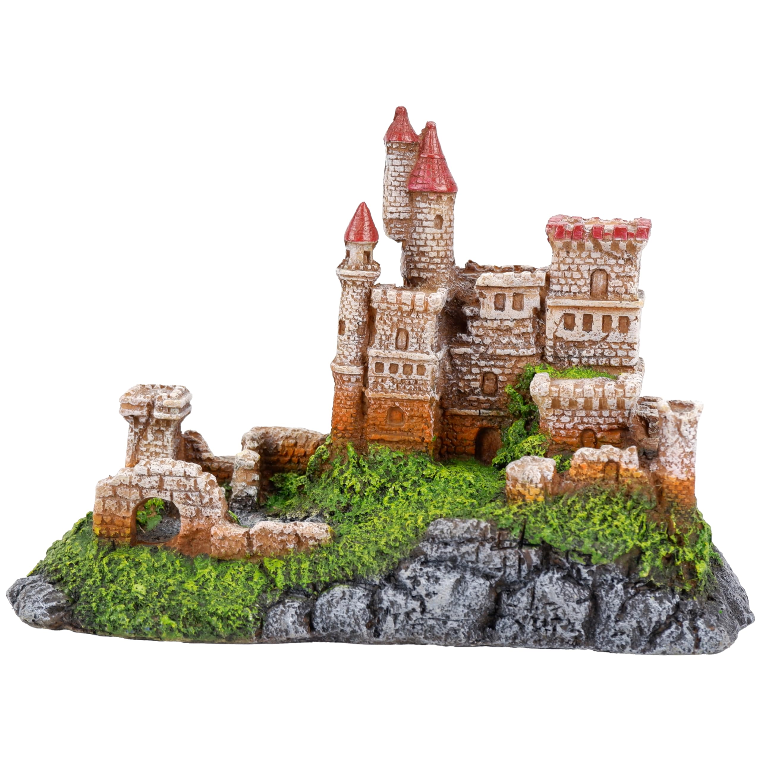 CLASSIC Rocky Castle Remains Aquarium Ornament – Medieval Fish Tank Decoration with Swim-Throughs – 260x133x178mm