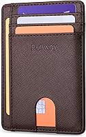 Vista 94 de Buffway - Billetera delgada minimalista de cuero con protección RFID para hombre y mujer Café Lichee