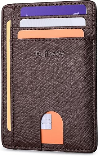Miniatura 104 de Buffway - Billetera delgada minimalista de cuero con protección RFID para hombre y mujer